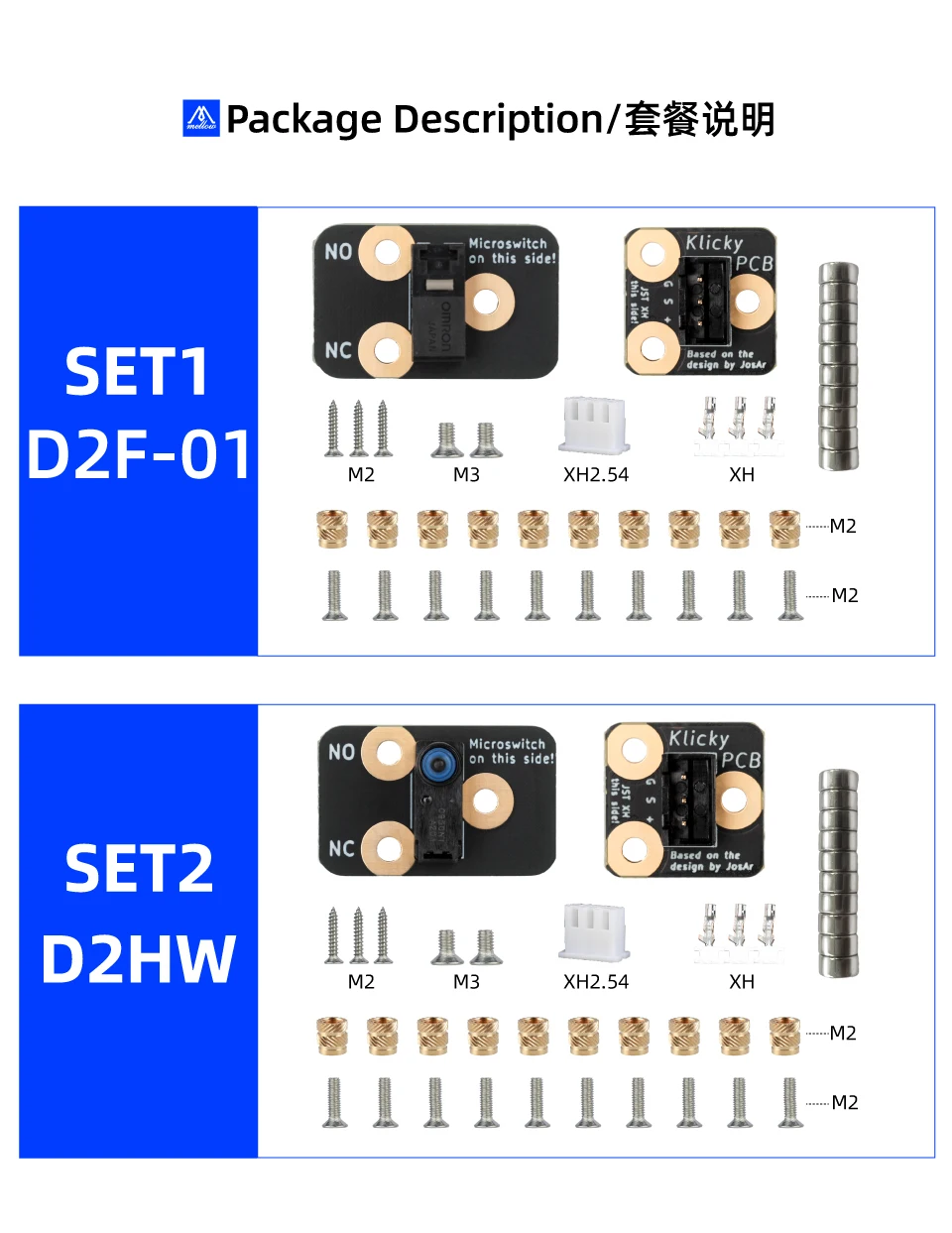 Mellow D2F-01/D2HW Klicky PCB Kit Voron 2.4 Probe 3D Printer DIY Z Auto Leveling Kits For Voron 3D Printers (No Prints Included)