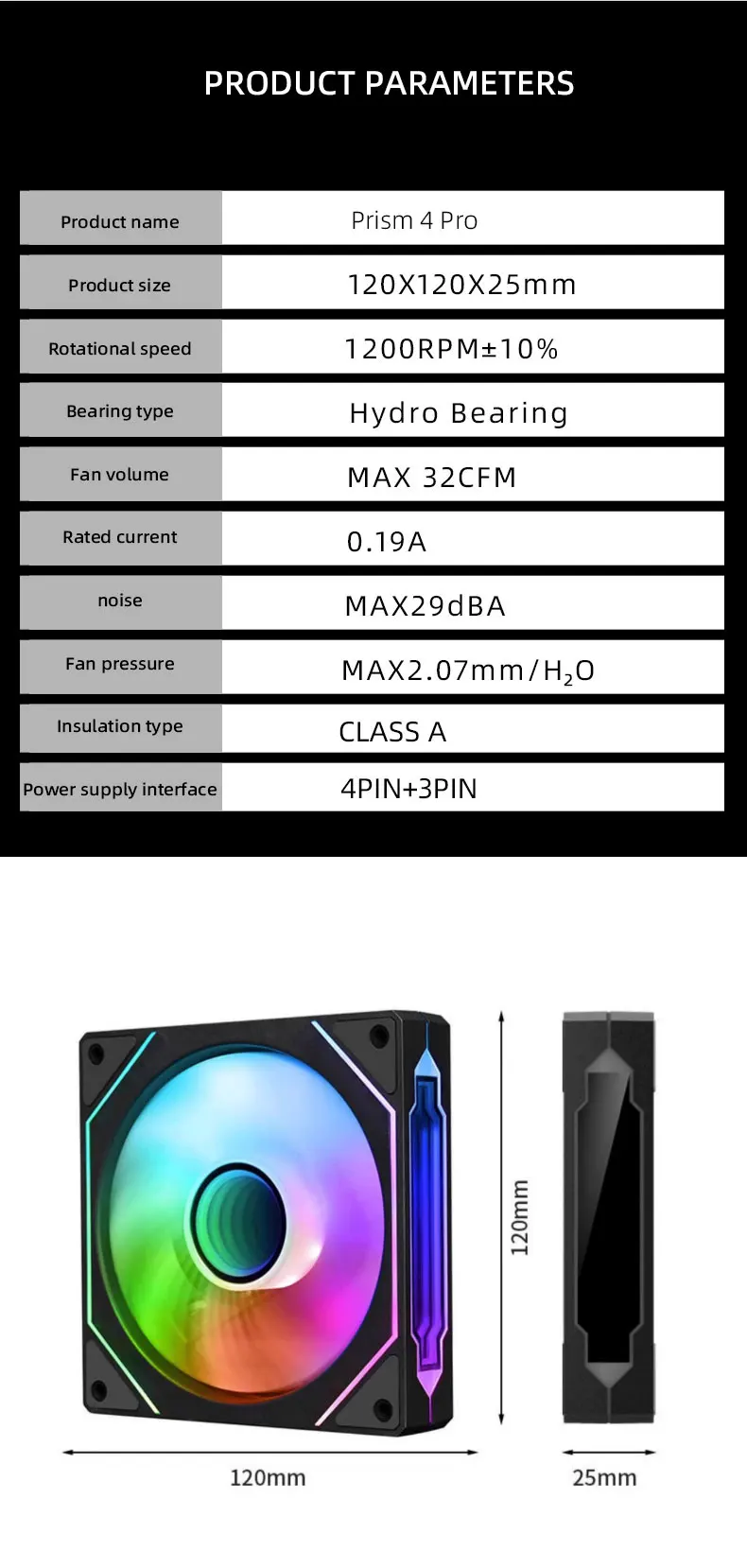 Prism 4 PRO ARGB Fan PC 120mm Computer Case Fan 4pin PWM CPU Cooling Fans 3pin 12v RGB