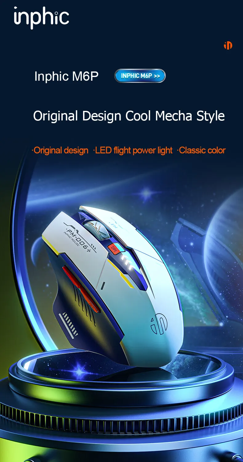 INPHIC Bluetooth Wireless Mouse Rechargeable 700mAh Ergonomic Mice 2.4G USB Receiver Mecha Gaming Mouse Laptop PC Mac MacBook
