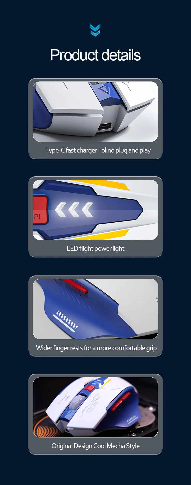 INPHIC Bluetooth Wireless Mouse Rechargeable 700mAh Ergonomic Mice 2.4G USB Receiver Mecha Gaming Mouse Laptop PC Mac MacBook