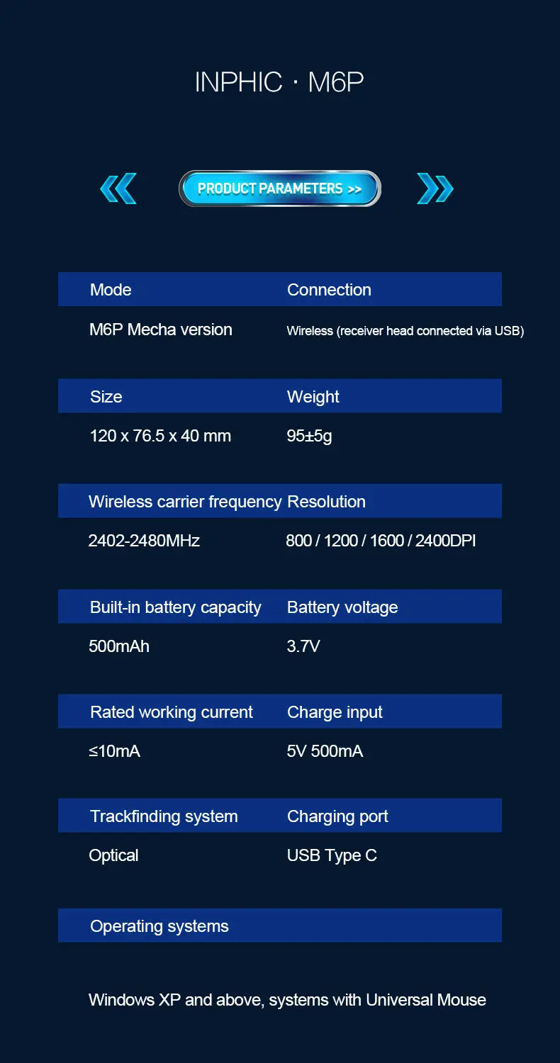 INPHIC Bluetooth Wireless Mouse Rechargeable 700mAh Ergonomic Mice 2.4G USB Receiver Mecha Gaming Mouse Laptop PC Mac MacBook