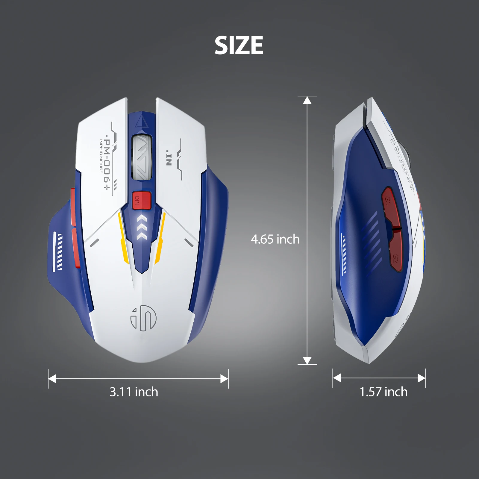 INPHIC Bluetooth Wireless Mouse Rechargeable 700mAh Ergonomic Mice 2.4G USB Receiver Mecha Gaming Mouse Laptop PC Mac MacBook