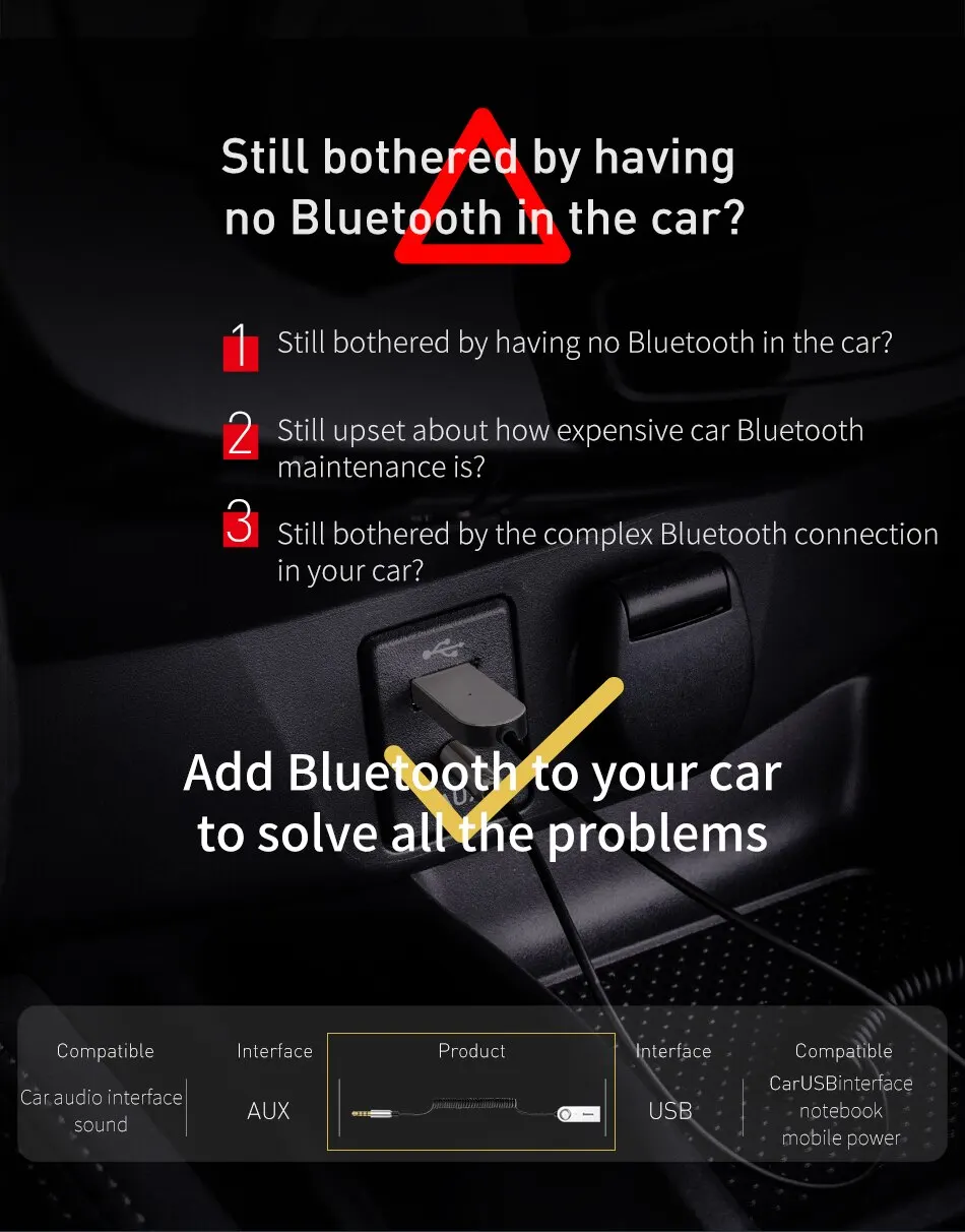 Baseus BA01 Aux USB Bluetooth Adapter Dongle Cable For Car 3.5mm Jack Aux Bluetooth 5.0 Receiver Speaker Audio Music Receiver