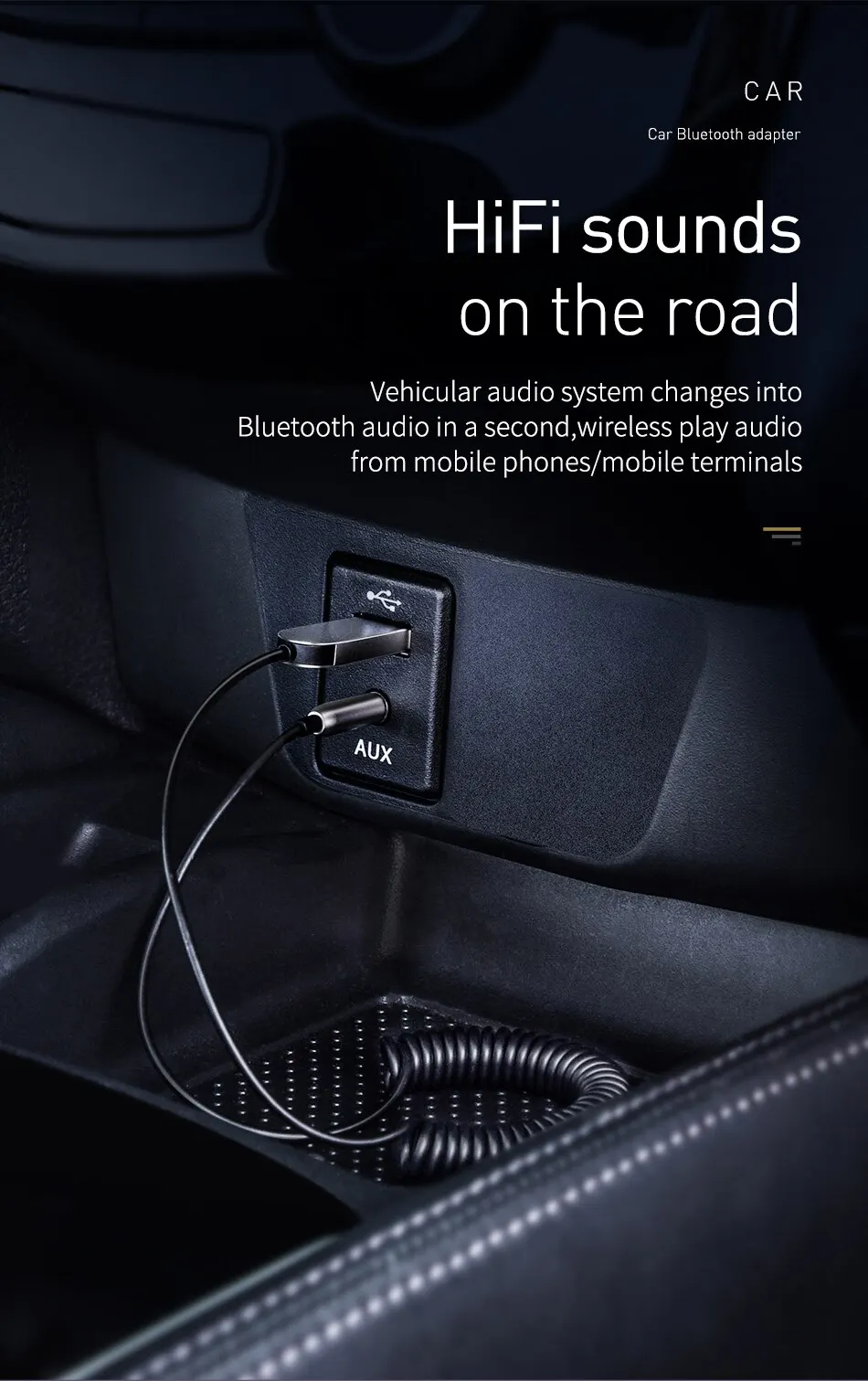 Baseus BA01 Aux USB Bluetooth Adapter Dongle Cable For Car 3.5mm Jack Aux Bluetooth 5.0 Receiver Speaker Audio Music Receiver
