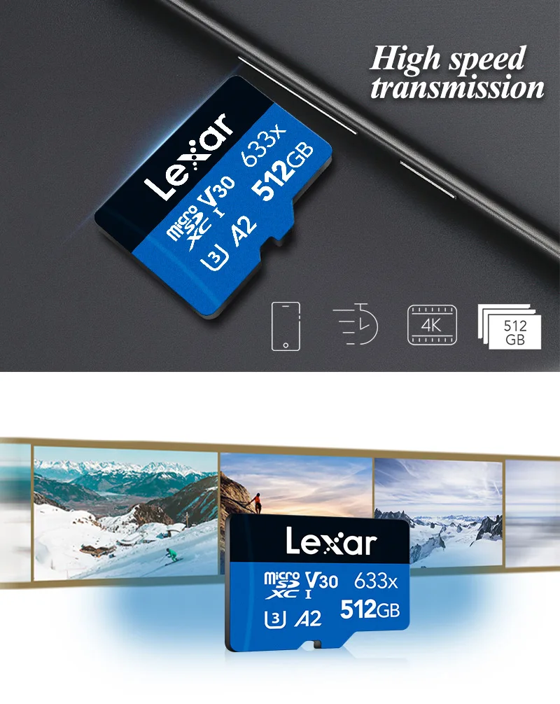 100% Original Lexar 633x Memory Card 32GB 64GB 128GBClass 10 High Speed 256GB 512GB TF Card UHS-I A1 Micro SD Card