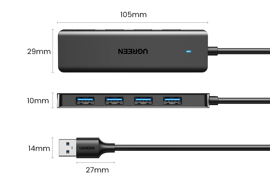 UGREEN USB 3.0 HUB 4 Ports USB-C HUB Slim for Mouse Keyboard Compatible with MacBook Pro Air Laptop Desktop PC Xbox PS5 Splitter