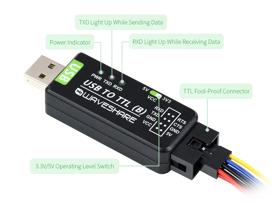 Industrial USB To TTL Converter Original FT232RL/CH343G Multi Protection & Systems Support Stable Transmission LED Indicators