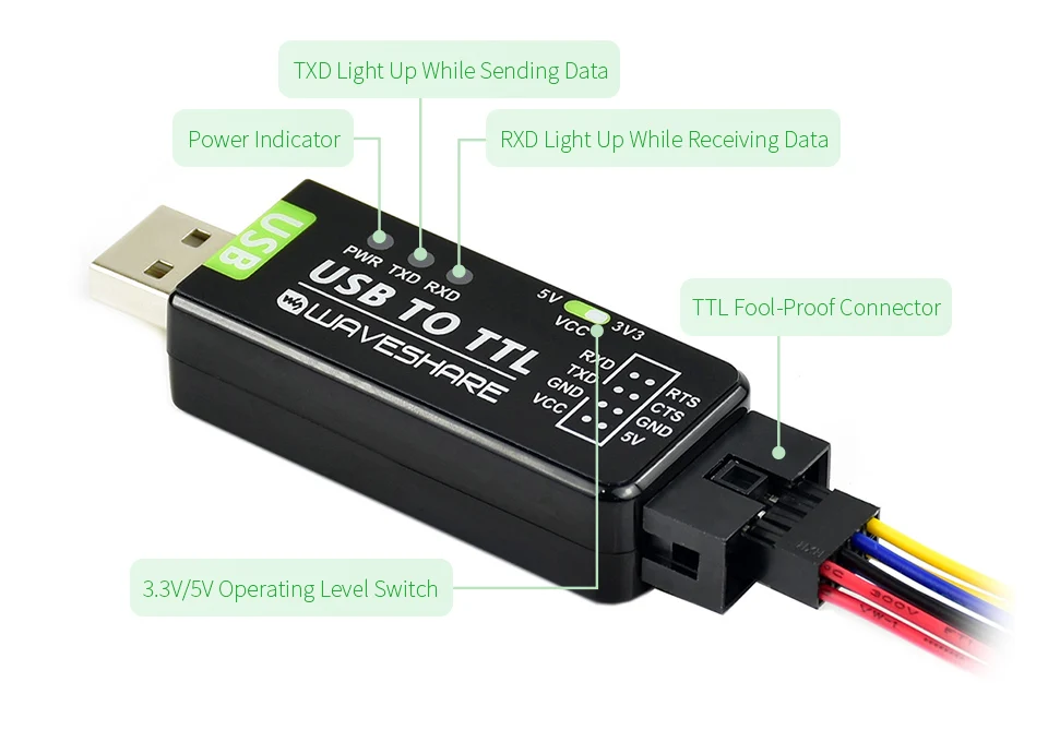 Industrial USB To TTL Converter Original FT232RL/CH343G Multi Protection & Systems Support Stable Transmission LED Indicators