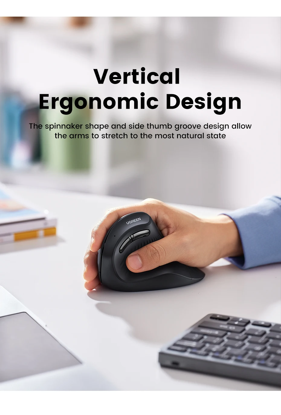 UGREEN Vertical Mouse Wireless Bluetooth5.0 2.4G Ergonomic 4000DPI Mice for MacBook Tablet Laptops Computer PC Mice