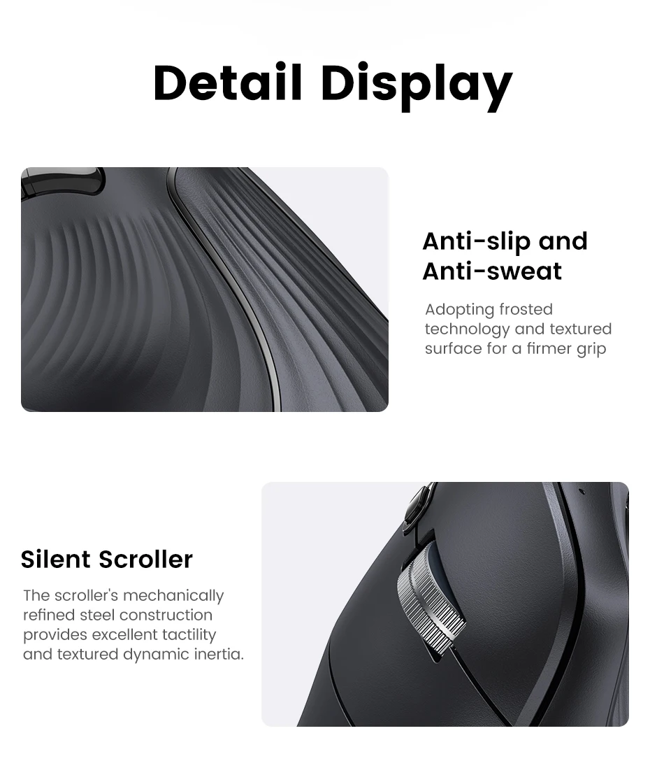 UGREEN Vertical Mouse Wireless Bluetooth5.0 2.4G Ergonomic 4000DPI Mice for MacBook Tablet Laptops Computer PC Mice