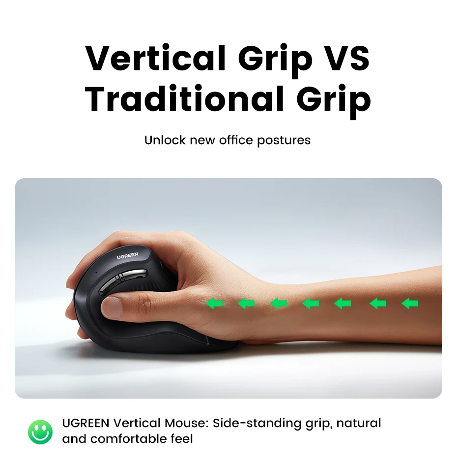 UGREEN Vertical Mouse Wireless Bluetooth5.0 2.4G Ergonomic 4000DPI Mice for MacBook Tablet Laptops Computer PC Mice