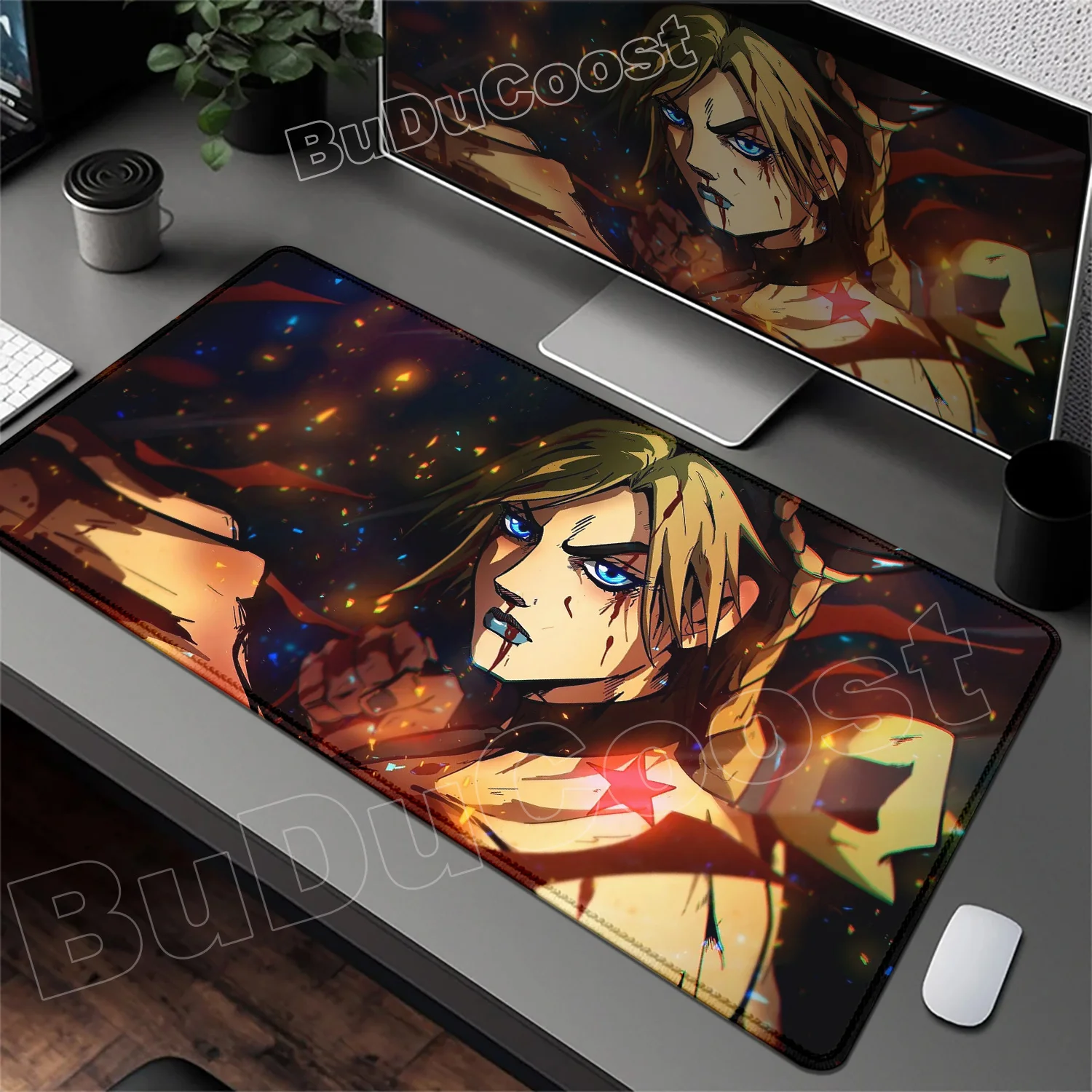 Funny Anime Jojo Bizarre Adventure Mouse Pad Cabinet Keyboard Accessories Joseph Joestar Laptop Gaming Large Lock Edge Mousepad