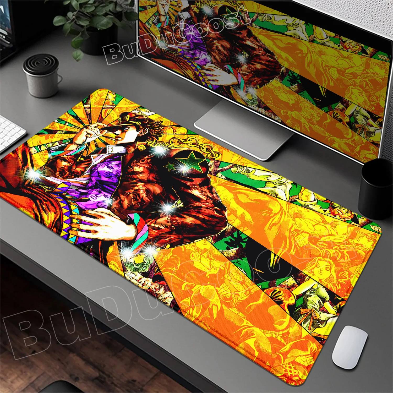Funny Anime Jojo Bizarre Adventure Mouse Pad Cabinet Keyboard Accessories Joseph Joestar Laptop Gaming Large Lock Edge Mousepad