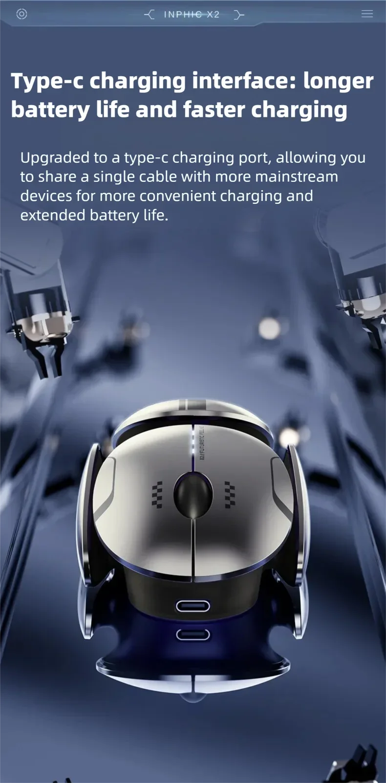 Inphic X2 V2 Wireless Gaming Mouse Metal Base Rechargeable Silent Office Bluetooth Mouse For Computer Laptop Office Game