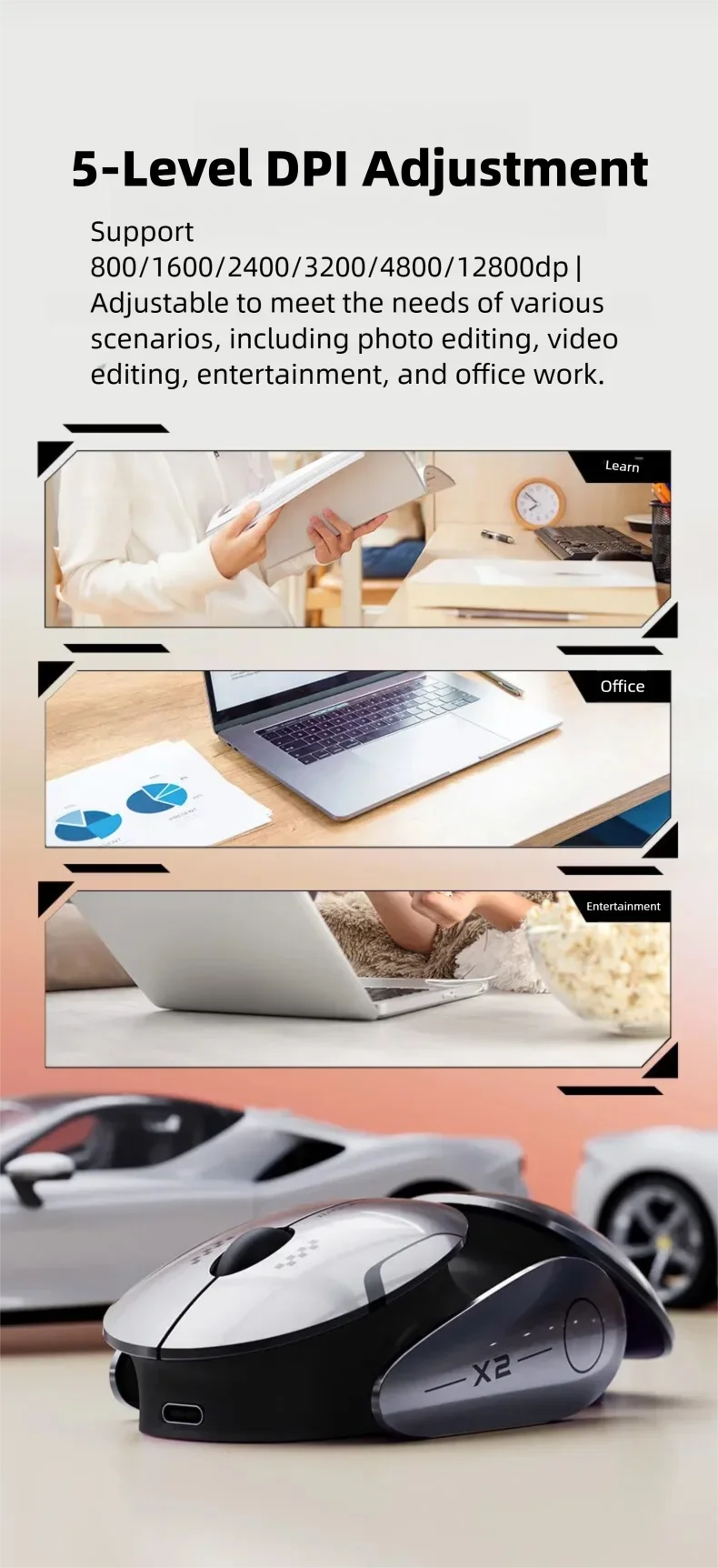 Inphic X2 V2 Wireless Gaming Mouse Metal Base Rechargeable Silent Office Bluetooth Mouse For Computer Laptop Office Game