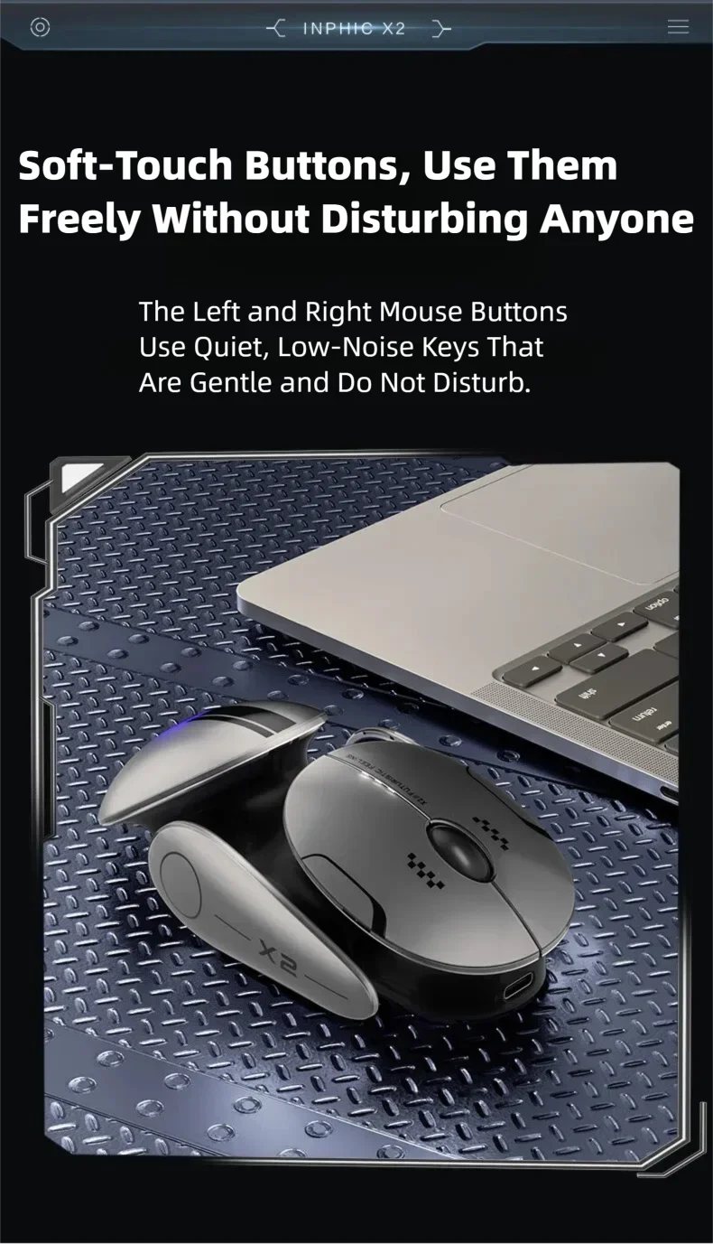 Inphic X2 V2 Wireless Gaming Mouse Metal Base Rechargeable Silent Office Bluetooth Mouse For Computer Laptop Office Game