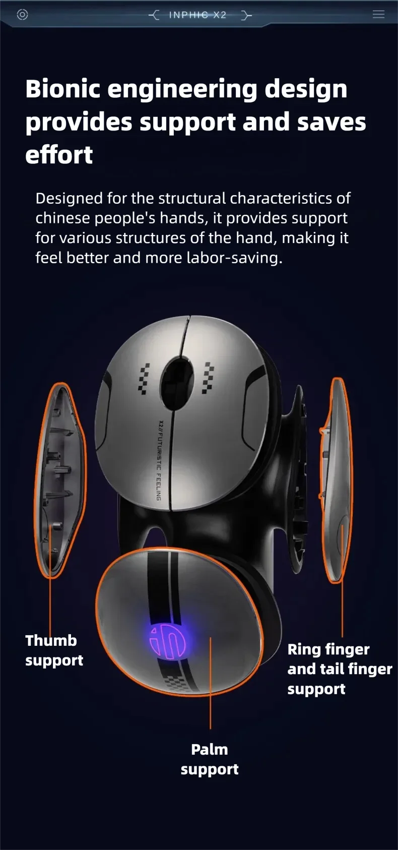 Inphic X2 V2 Wireless Gaming Mouse Metal Base Rechargeable Silent Office Bluetooth Mouse For Computer Laptop Office Game