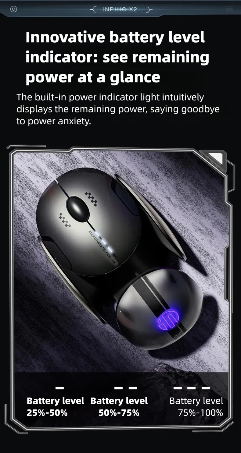 Inphic X2 V2 Wireless Gaming Mouse Metal Base Rechargeable Silent Office Bluetooth Mouse For Computer Laptop Office Game