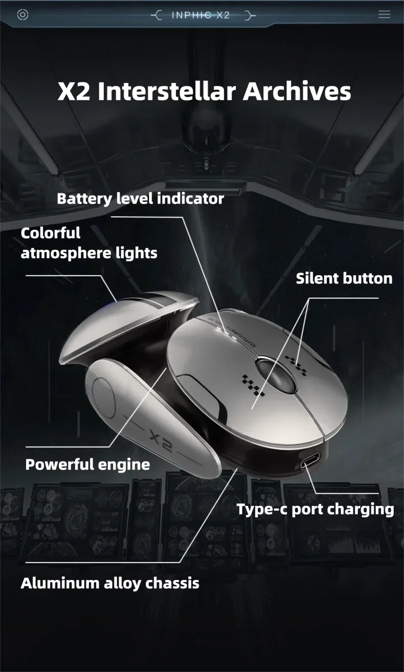 Inphic X2 V2 Wireless Gaming Mouse Metal Base Rechargeable Silent Office Bluetooth Mouse For Computer Laptop Office Game