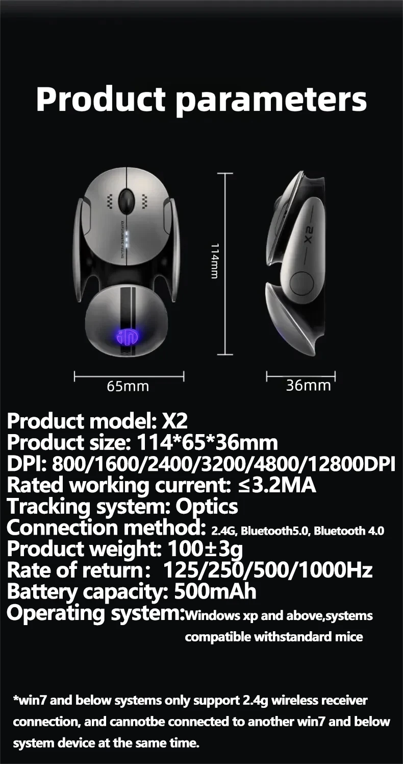 Inphic X2 V2 Wireless Gaming Mouse Metal Base Rechargeable Silent Office Bluetooth Mouse For Computer Laptop Office Game