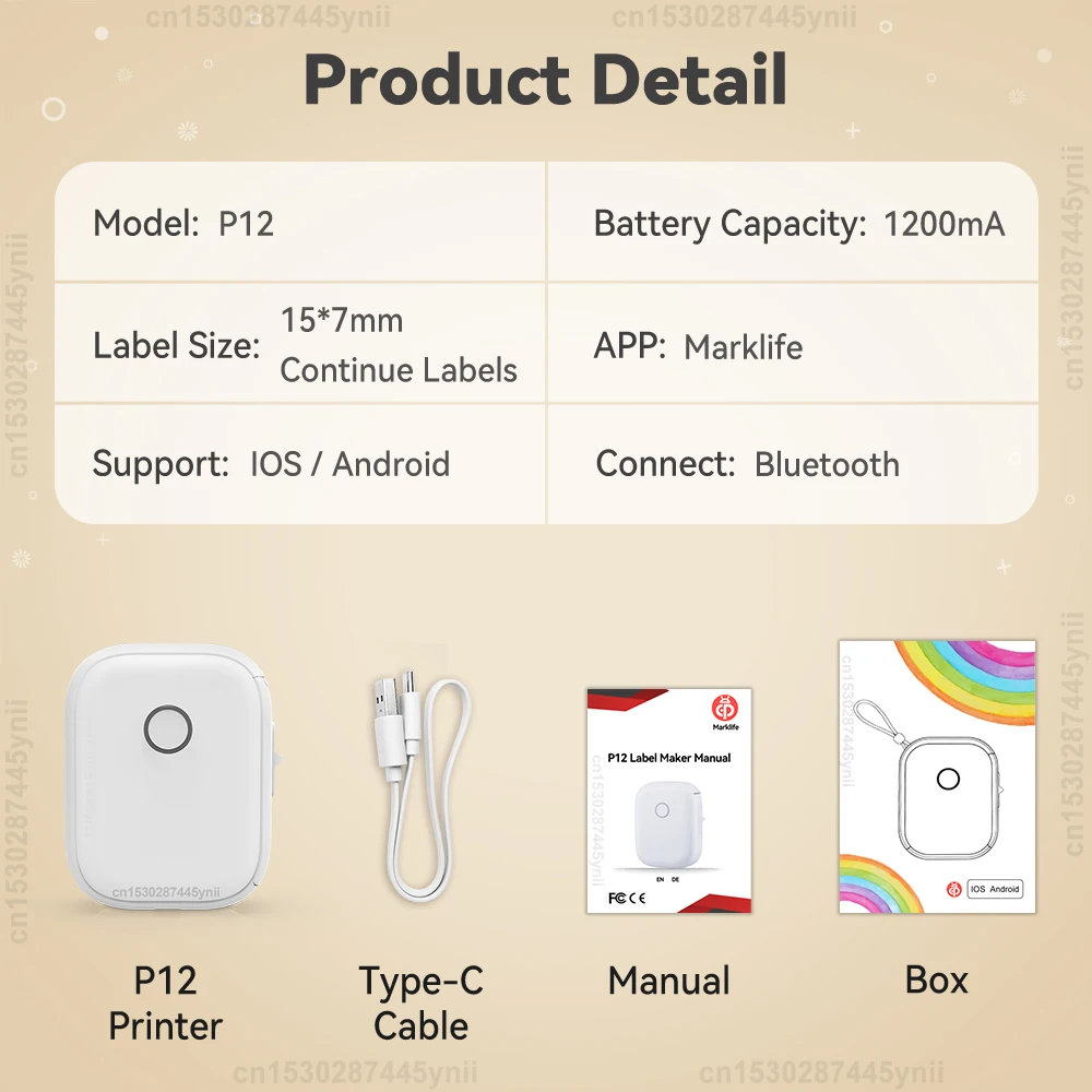 P12 Thermal Label Printer Similar as D11 D110 D101 Marklife P12 Mini Label Maker Handheld Label Machine with Adhesive Label Tape