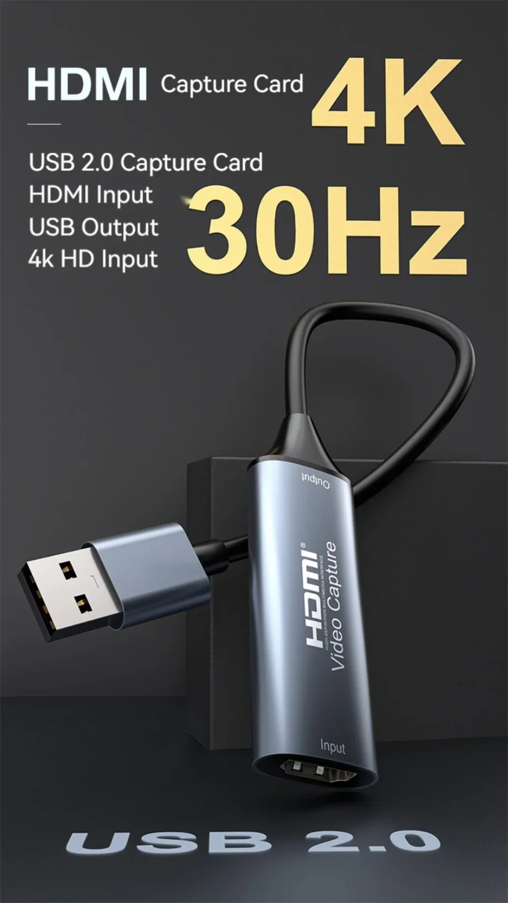 HDMI Video Capture Card 4K 30Hz HDMI to USB 2.0 USB 3.0 USB-C Video Grabber Box For Macbook PS4 PC Game DVD Camera Recording