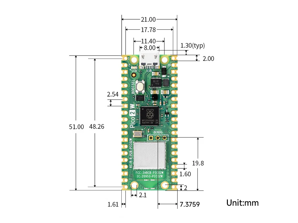 Raspberry Pi Pico 2 W RP2350 Pico2W ARM Cortex-M33 And RISC-V Hazard3 Wi-Fi4 Bluetooth5.2 CYW43439