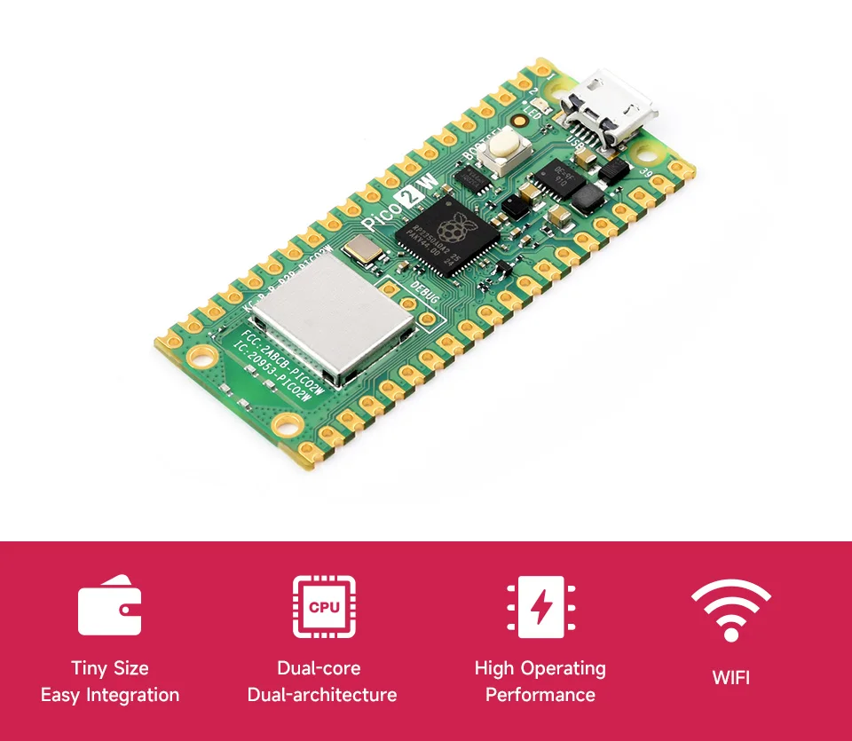 Raspberry Pi Pico 2 W RP2350 Pico2W ARM Cortex-M33 And RISC-V Hazard3 Wi-Fi4 Bluetooth5.2 CYW43439