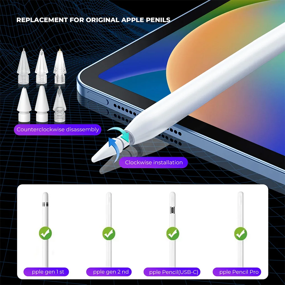 Thin Soft Nib Replacements: 4pcs/6pcs Pencil Refills for Apple Pencil 1/2/3rd (USB-C)/Pro