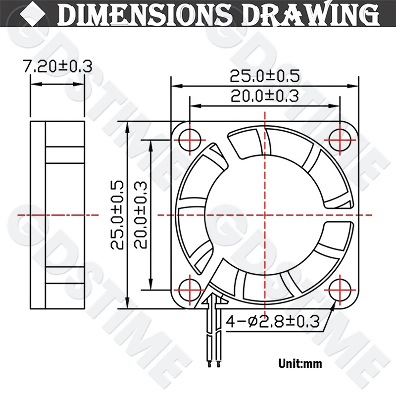 GDSTIME 2510 Fan 24V 12V 5V Cooler 25*10MM Dual Ball Bearing Fan 25MM Micro Fan 2.5CM Mini Fan for Audio&3D Printers Accessories