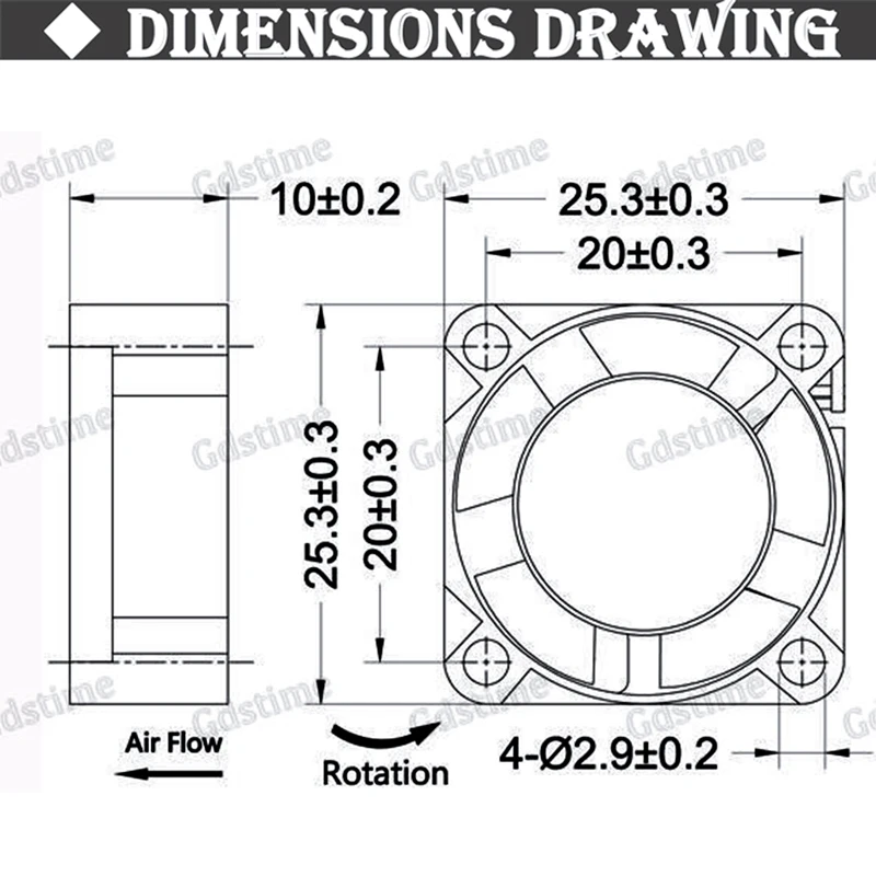 GDSTIME 2510 Fan 24V 12V 5V Cooler 25*10MM Dual Ball Bearing Fan 25MM Micro Fan 2.5CM Mini Fan for Audio&3D Printers Accessories