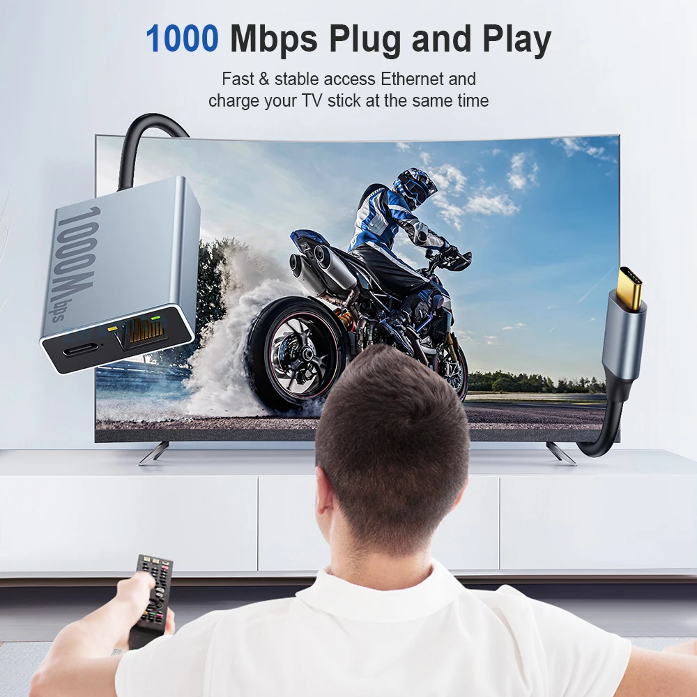 ZEXMTE 1000Mbps Network Card Type C Micro USB Ethernet Adapter for Chromecast 4K Google TV Smartphones Tablets Android Device