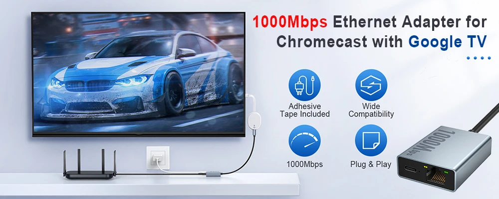 ZEXMTE 1000Mbps Network Card Type C Micro USB Ethernet Adapter for Chromecast 4K Google TV Smartphones Tablets Android Device