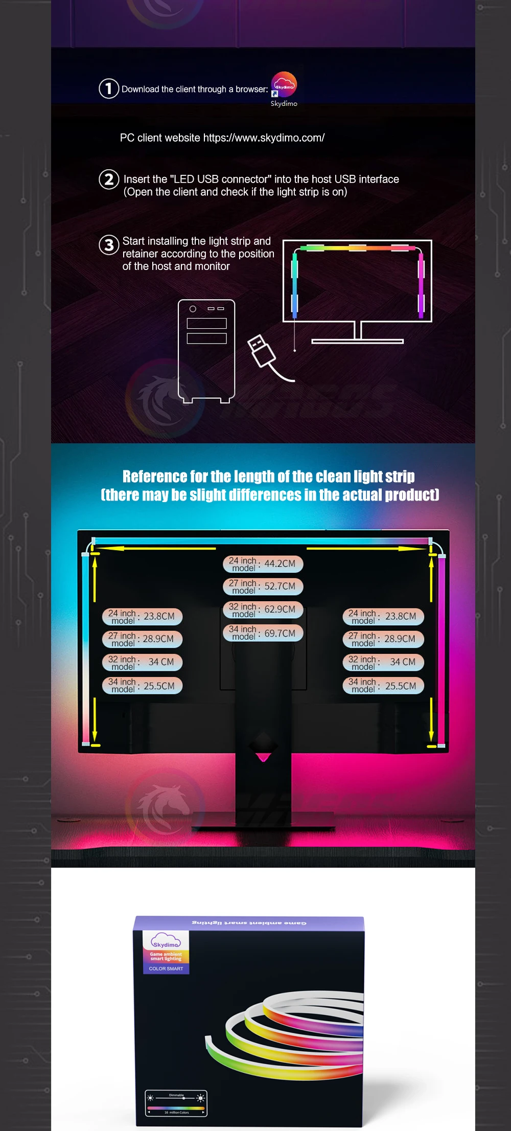 Skydimo Monitor Ambilight Lights PC E-Sport Gamer Ambient RGB Strip, Desktop Computer Display AURA LED 5V USB Software Control