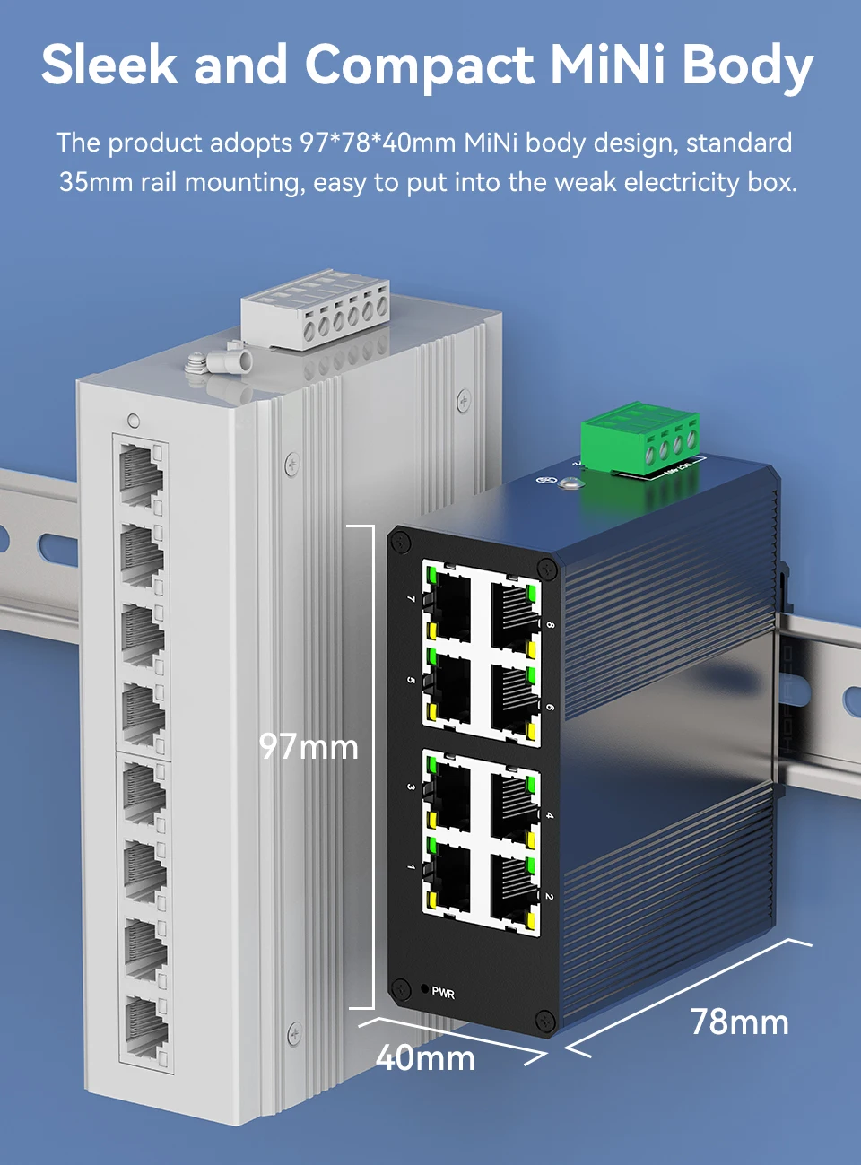 HORACO 8 Port Gigabit Industrial Switch 1000Mbps industry Network Ethernet Switch DIN Rail Mounted Plug and Play