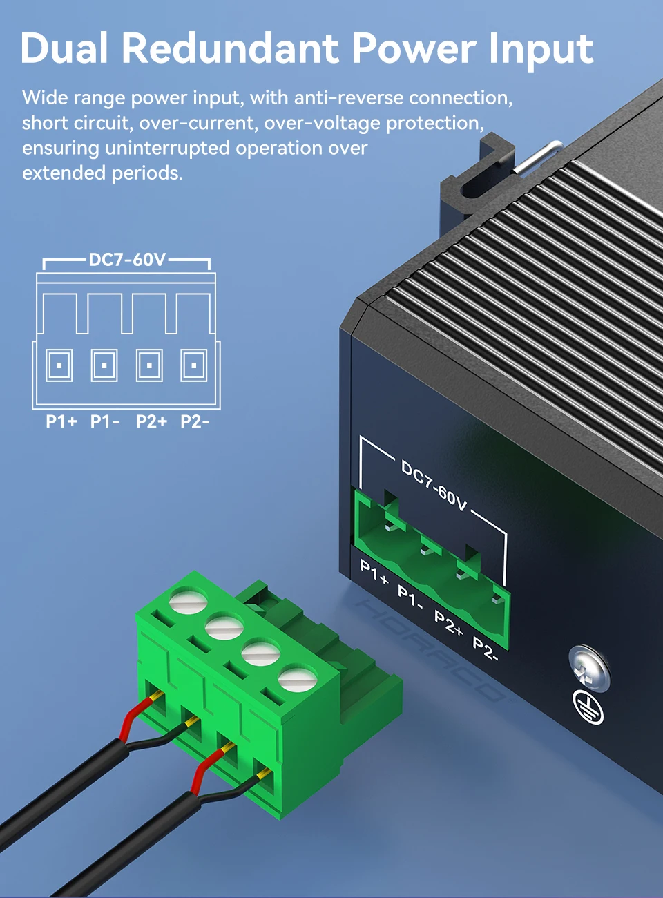 HORACO 8 Port Gigabit Industrial Switch 1000Mbps industry Network Ethernet Switch DIN Rail Mounted Plug and Play