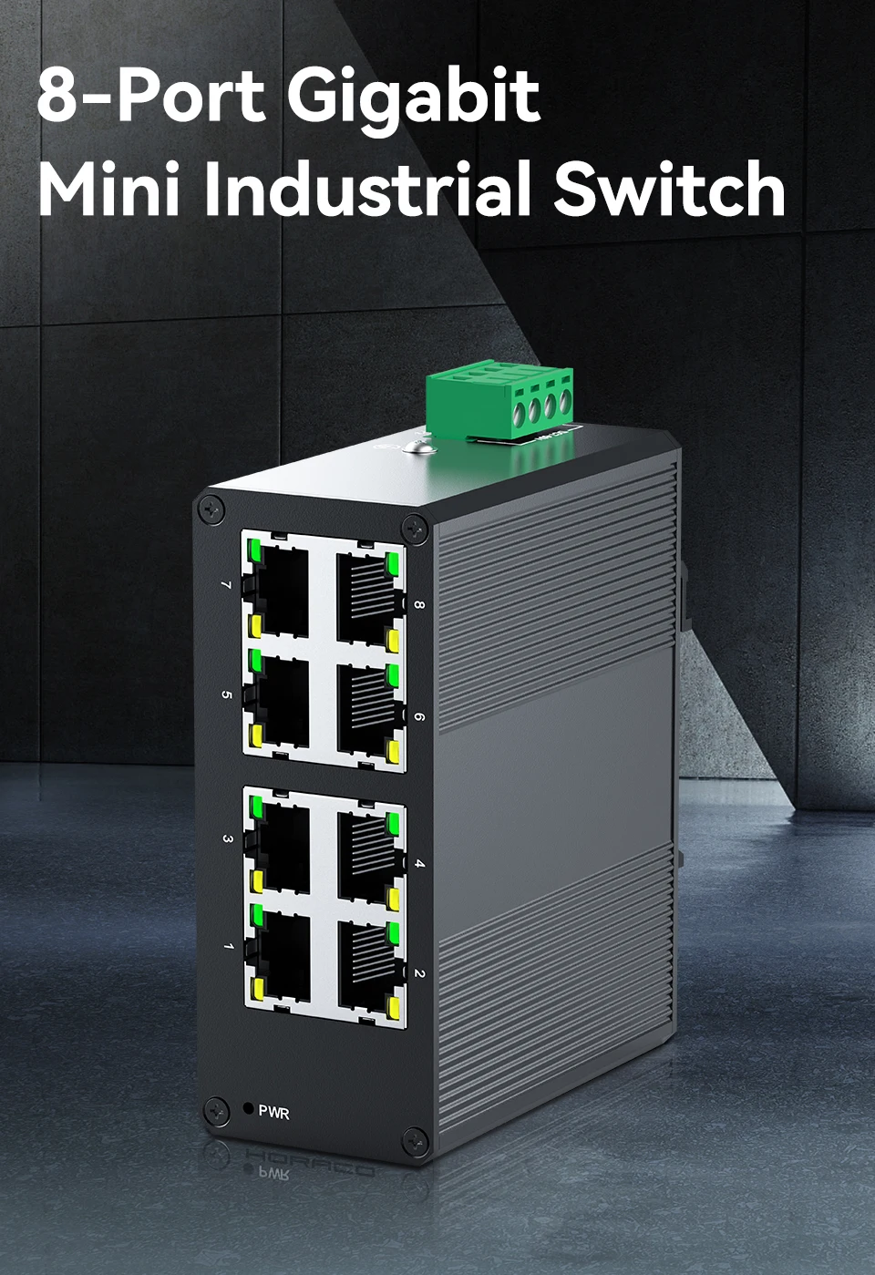 HORACO 8 Port Gigabit Industrial Switch 1000Mbps industry Network Ethernet Switch DIN Rail Mounted Plug and Play