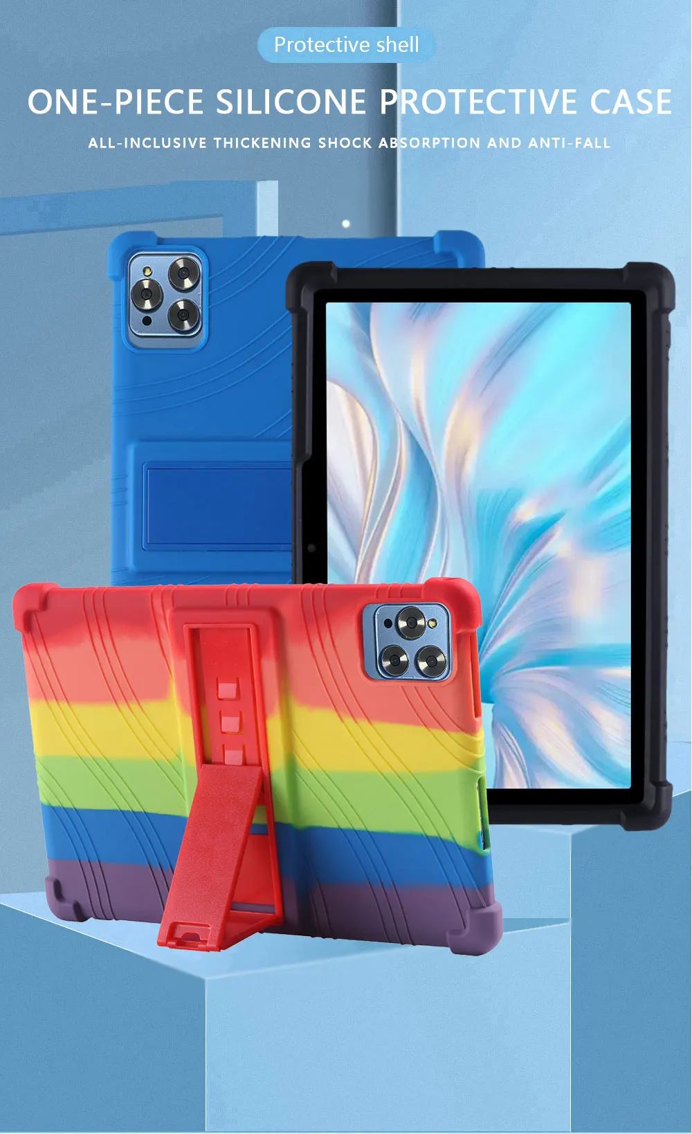 10.1''Universal Soft Silicone Case For 10 10.1inch Android Tablet PC Shockproof Back Stand Cover 24*16cm Stand Protective Shell