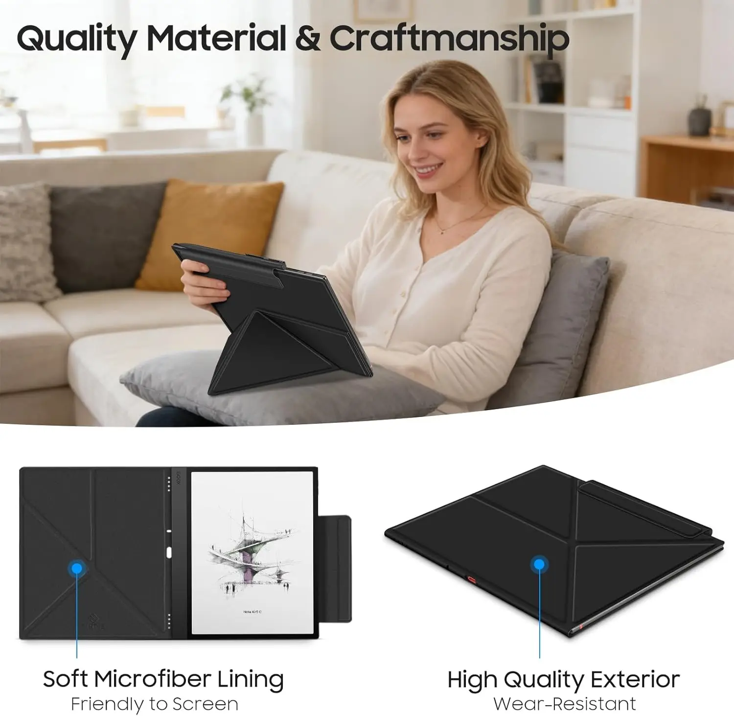 For Boox Note Air 5 2025/Air4 (2024)/Air3 B/W (2023) Case 10.3 inch, Multi-Viewing Angles | Slim Light Shell Cover
