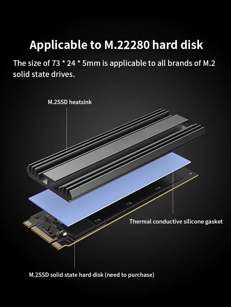 TEUCER M.2 2280 Cooler M2 NVME NGFF SSD Solid-state Drive Heat Sink Aluminum Radiator with Silicone Thermal Pad for PC PS5