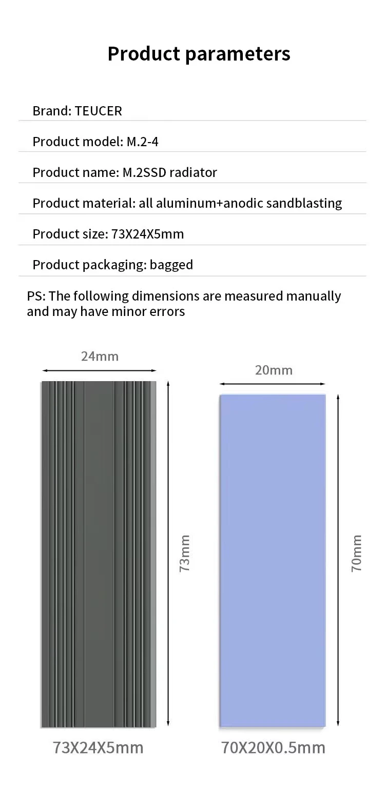 TEUCER M.2 2280 Cooler M2 NVME NGFF SSD Solid-state Drive Heat Sink Aluminum Radiator with Silicone Thermal Pad for PC PS5
