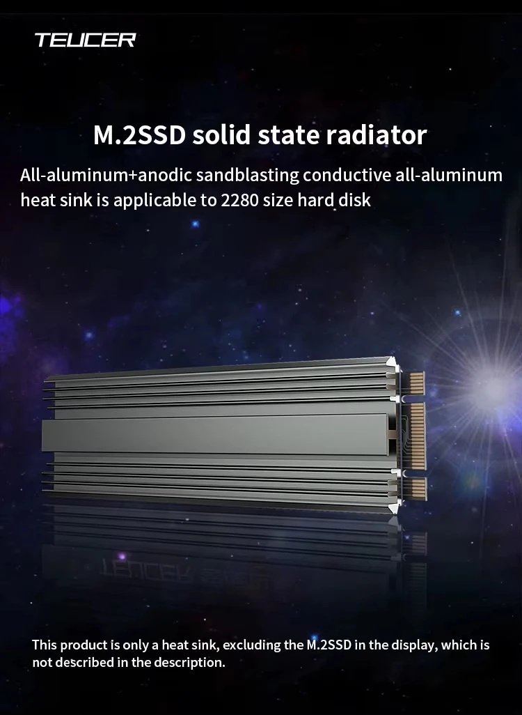 TEUCER M.2 2280 Cooler M2 NVME NGFF SSD Solid-state Drive Heat Sink Aluminum Radiator with Silicone Thermal Pad for PC PS5