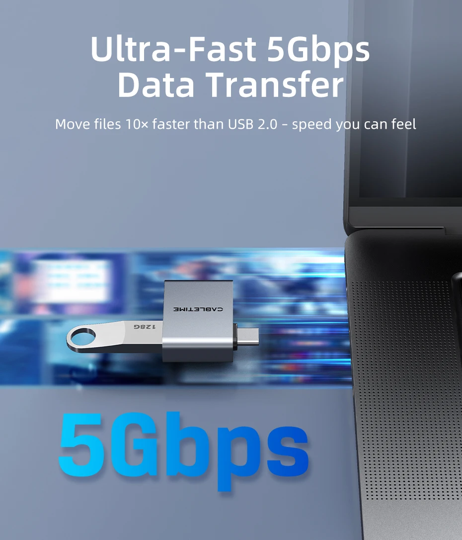 CABLETIME Card Reader 3 in 1 USB 3.0 5Gbps USB A USB C Combined Design SD/TF Cards Portable Aluminum Alloy for iPhone iPad