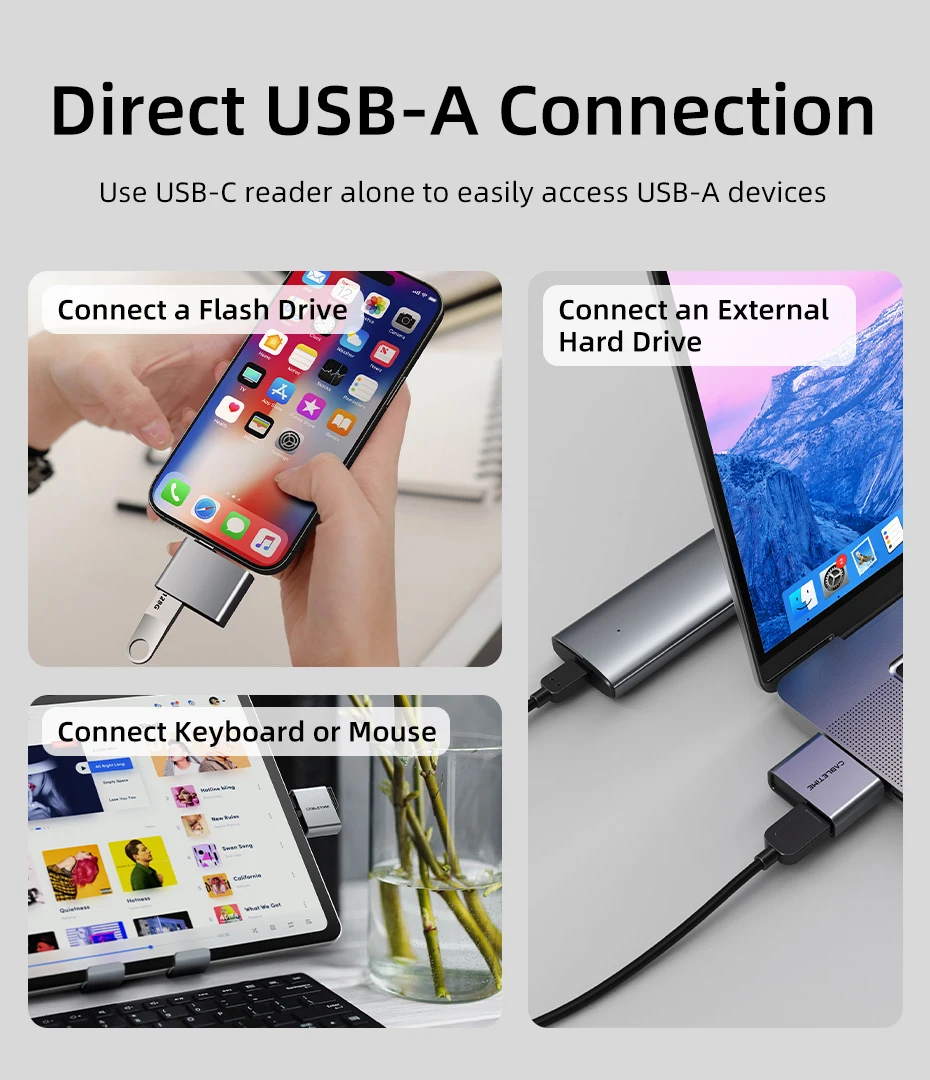 CABLETIME Card Reader 3 in 1 USB 3.0 5Gbps USB A USB C Combined Design SD/TF Cards Portable Aluminum Alloy for iPhone iPad