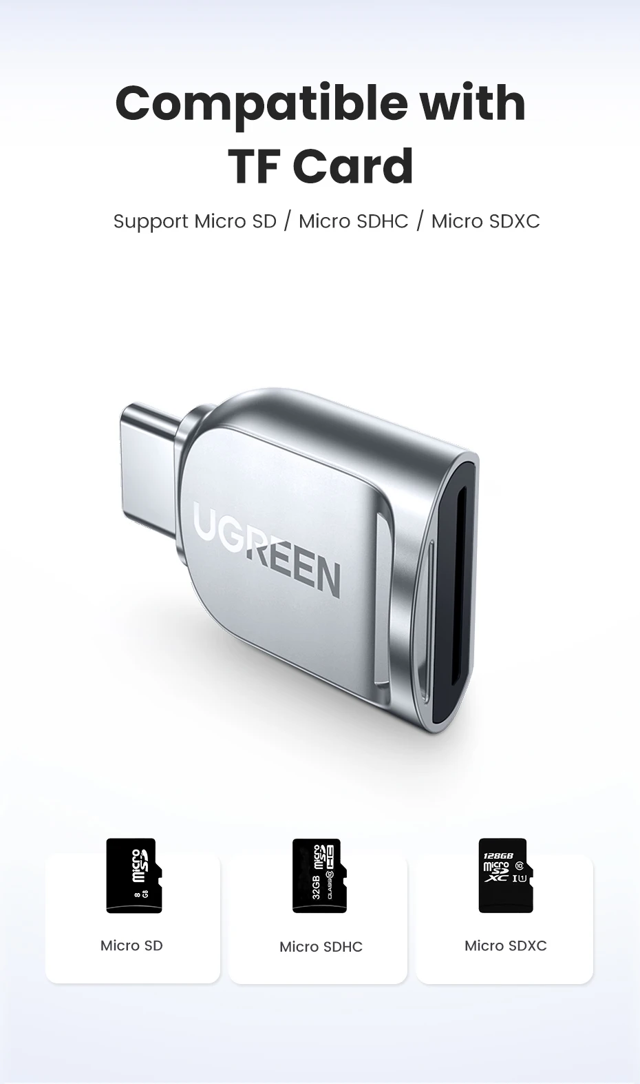 UGREEN Card Reader USB-C to Micro SD TF Card OTG Adapter for Laptop PC Tablet Phone Windows MacOS USB3.0 Memory Cardreader