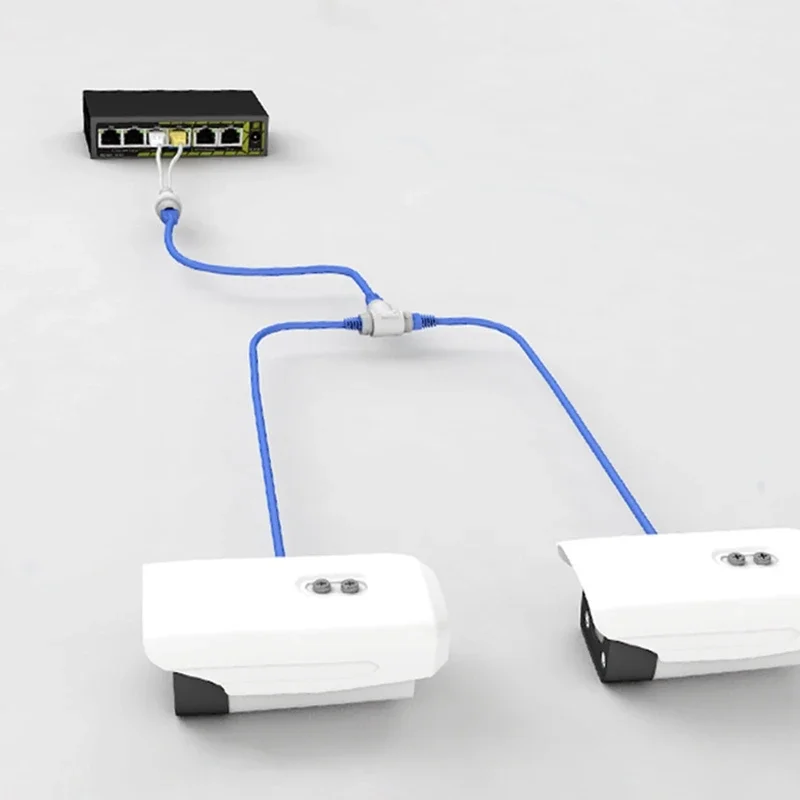 POE Splitter 2-in-1 Network Cabling Connector Three-way RJ45 Connector for Security Camera Install Accessories K1KF