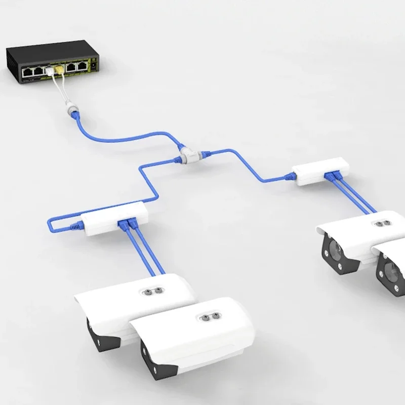 POE Splitter 2-in-1 Network Cabling Connector Three-way RJ45 Connector for Security Camera Install Accessories K1KF