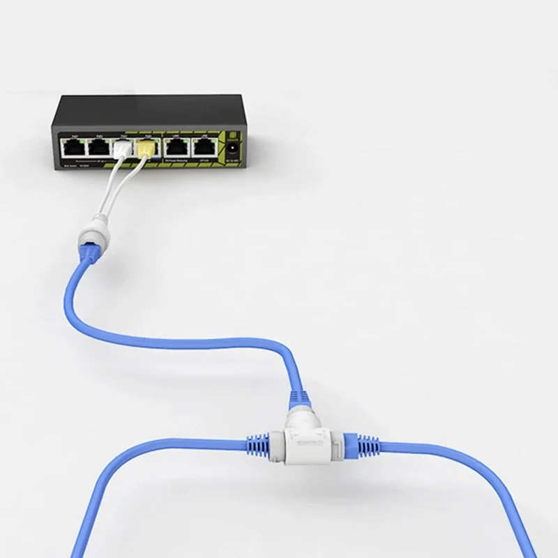 POE Splitter 2-in-1 Network Cabling Connector Three-way RJ45 Connector for Security Camera Install Accessories K1KF