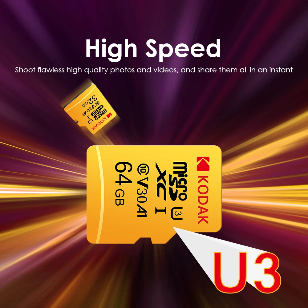 Original Kodak Micro SD Card 256GB U3 High Speed Memory Card A1 V30 Class 10 MicroSDXC with SD Adapter