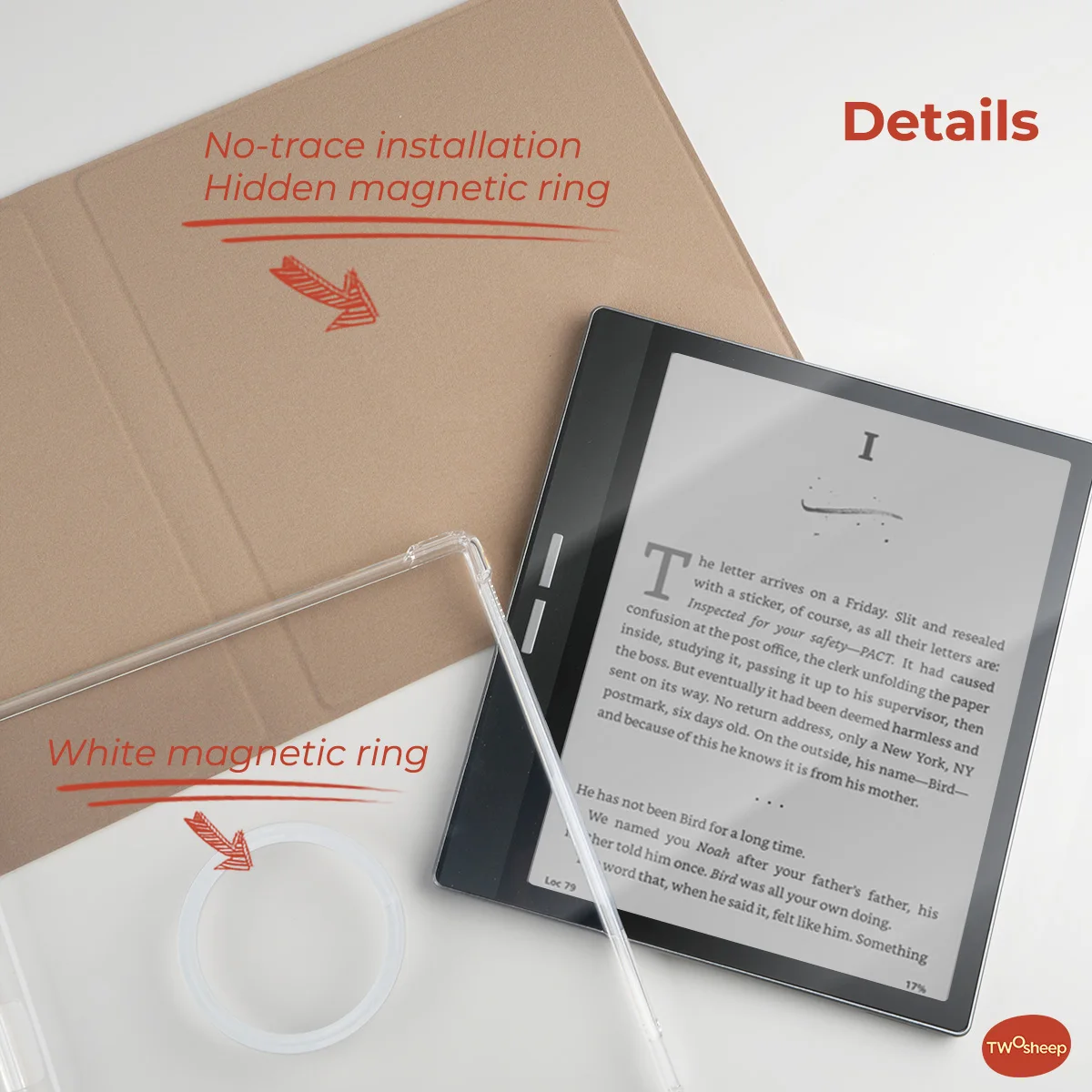Twosheep Magnetic Detachable Case for Bigme B751C 7 Inch Soft TPU Cover with Pen Slot Auto Sleep Wake Oil Painting